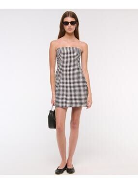 Abercrombie & Fitch Scarlett Strapless Linen Blend Skort Dress Gingham Sz SP